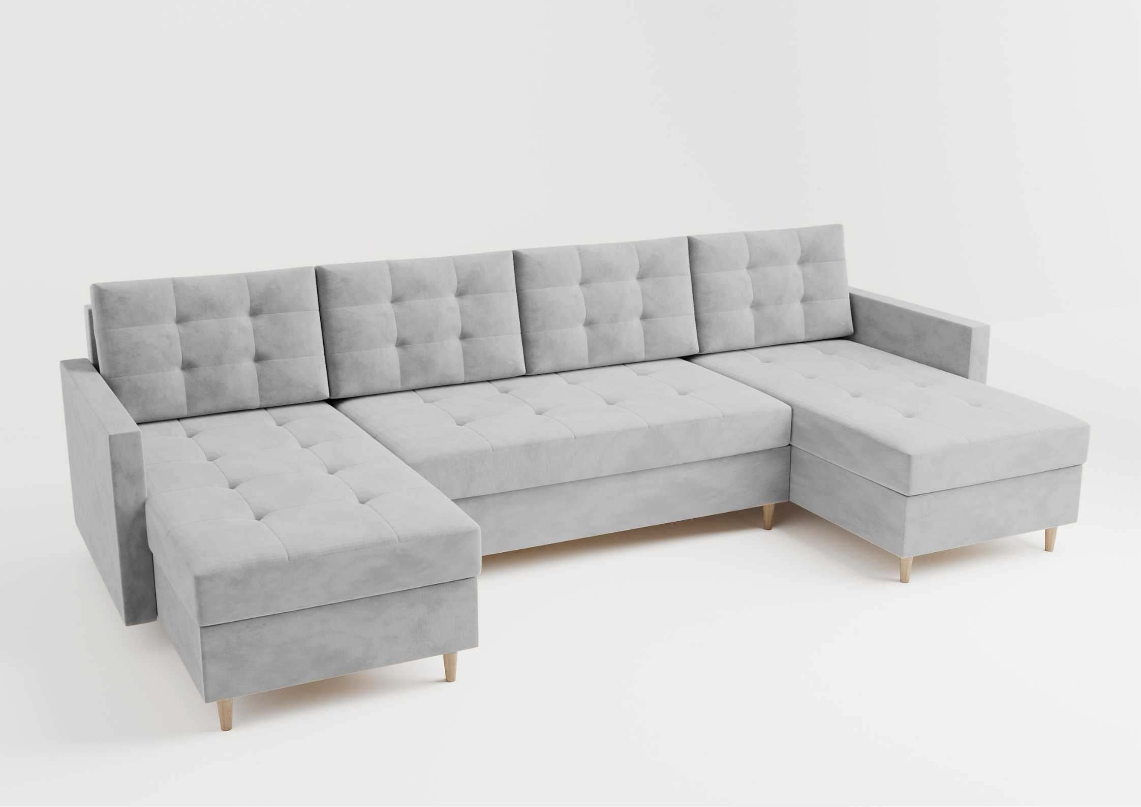 Szary narożnik pikowany w kształcie podkowy